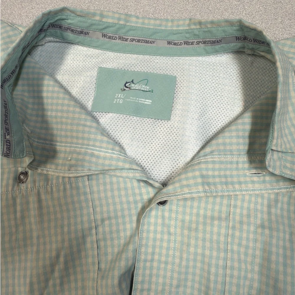 World wide Sportsman  Light Blue-Green Checkered Shirt‎ 2Xl